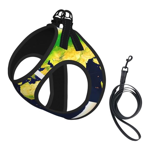 Welpengeschirr, Hundegeschirr und Leine, Set mit Weltkarten-Druck, weiches Netzgewebe, reflektierend, atmungsaktiv, leicht, Westen-Stil Welpengeschirr, Hundegeschirr und Leine, Set mit Weltkarten-Druck, weiches Netzgewebe, reflektierend, atmungsaktiv, leicht, Westen-Stil von RRSZCC