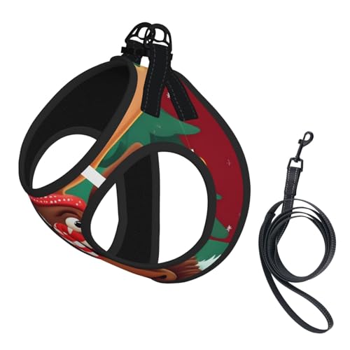Welpengeschirr, Hundegeschirr und Leine, Set mit lustigem Weihnachts-Elch, weiches Netzgewebe, reflektierend, atmungsaktiv, leicht Welpengeschirr, Hundegeschirr und Leine, Set mit lustigem Weihnachts-Elch, weiches Netzgewebe, reflektierend, atmungsaktiv, leicht von RRSZCC
