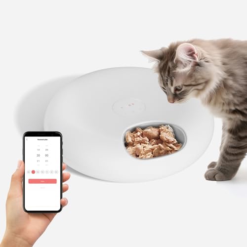 RRXIMHTT Automatischer Futterspender für Haustiere, automatischer Katzenfutterspender für nasses feuchtes Futter mit 4 Kühlakkus, kabelloser Nassfutterspender für Katzen und Hunde, wiederaufladbarer von RRXIMHTT