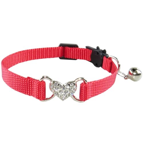 Katzenhalsband mit Herzmotiv, mit Sicherheitsgurt und Glöckchen, verstellbar, 19,1–31,8 cm, für Kätzchen, Katzen, Breakaway-Kätzchen-Halsband, Haustierzubehör, Zubehör (rot) von RSACCSKY