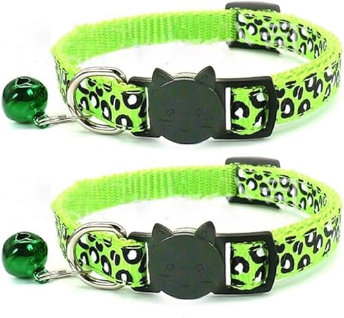 Reflektierendes Katzenhalsband mit Glöckchen, Leopardenmuster, niedliches Kätzchen, verstellbar, 19,1 - 32,5 cm, sicheres Kätzchen-Halsband, Anhänger, Grün, 2 Stück Reflektierendes Katzenhalsband mit Glöckchen, Leopardenmuster, niedliches Kätzchen, verstellbar, 19,1 - 32,5 cm, sicheres Kätzchen-Halsband, Anhänger, Grün, 2 Stück von RSACCSKY