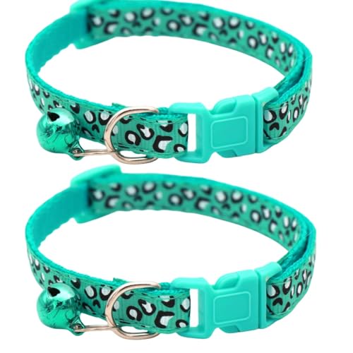 Reflektierendes Katzenhalsband mit Glöckchen, Leopardenmuster, niedliches Kätzchen, verstellbar, 19,1 - 32,5 cm, sicheres Kätzchen-Halsband, Anhänger (Türkis), 2 Stück von RSACCSKY