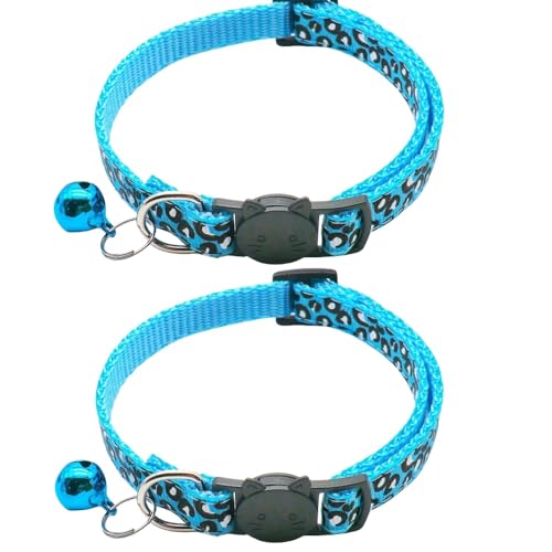 Reflektierendes Katzenhalsband mit Glöckchen, Leopardenmuster, niedliches Kätzchen, verstellbar, 19,1 - 32,5 cm, sicheres Kätzchen-Halsband, Charm-Anhänger (blau), 2 Stück von RSACCSKY