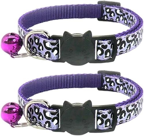 Reflektierendes Katzenhalsband mit Glöckchen, Leopardenmuster, niedliches Kätzchen, verstellbar, 19,1 - 32,5 cm, sicheres Kätzchen-Halsband, Charm-Anhänger (lila) von RSACCSKY