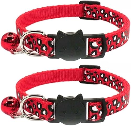 Reflektierendes Katzenhalsband mit Glöckchen, Leopardenmuster, niedliches Kätzchen, verstellbar, 19,1 - 32,5 cm, sicheres Kätzchen-Halsband, Charms, Rot, 2 Stück Reflektierendes Katzenhalsband mit Glöckchen, Leopardenmuster, niedliches Kätzchen, verstellbar, 19,1 - 32,5 cm, sicheres Kätzchen-Halsband, Charms, Rot, 2 Stück von RSACCSKY