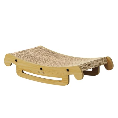 Gebogenes Katzenkratzbrett & Lounge - XL 50cm Naturholzrahmen, langlebige Wellpappe - Möbelschutz mit rutschfestem Boden für alle Katzen von RSHVSMS