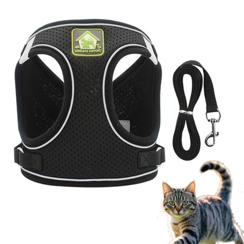 Katzenhalsband, Geschirr und Leine, Set mit reflektierendem Streifen, atmungsaktiv, weiches Netzgewebe, Katzenjacke für Frettchen, Welpen, Kaninchen, Kätzchen, Leine und Geschirr für Kätzchen von RSYHVG