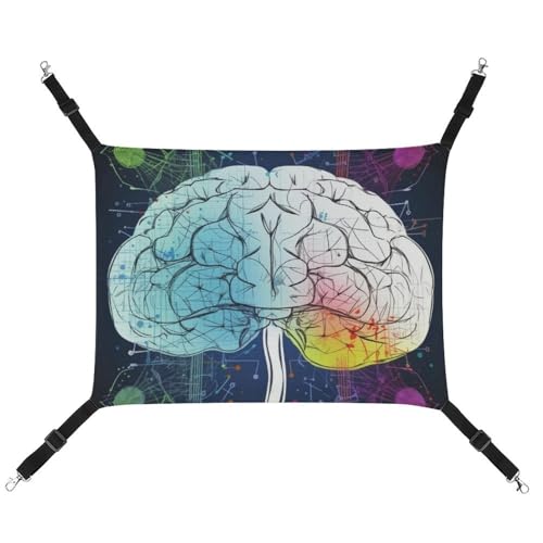 Hängende Haustier-Hängematte für Käfig, weich, atmungsaktiv, Geometrie, Gehirnbild mit Wissenschaft, Haustierkäfigbett mit Metallhaken, für kleine Haustiere, ruhende Schlafunterlage für Katzen, Hunde, von RTFGHJS