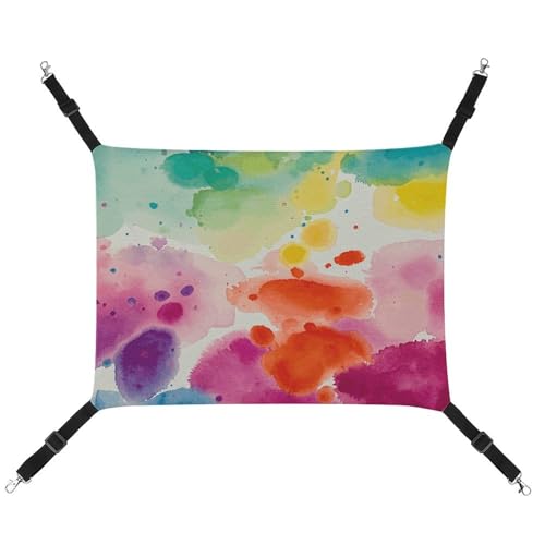 RTFGHJS Hängende Haustier-Hängematte für Käfig, weich, atmungsaktiv, Aquarellflecken, Haustierkäfigbett mit Metallhaken, Schlafunterlage für Katzen, Hunde, Kaninchen, andere Kleintiere von RTFGHJS