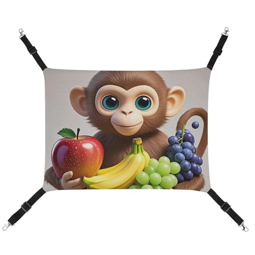 RTFGHJS Hängende Haustier-Hängematte für Käfig, weich, atmungsaktiv, Cartoon-Affe, hält Obst, Haustierkäfigbett mit Metallhaken, für kleine Haustiere, ruhende Schlafunterlage für Katzen, Hunde, von RTFGHJS