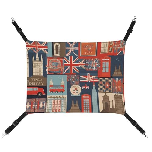 RTFGHJS Hängende Haustier-Hängematte für Käfig, weich, atmungsaktiv, England-Symbole, Haustierkäfigbett mit Metallhaken, für kleine Haustiere, Schlafunterlage für Katzen, Hunde, Kaninchen, andere RTFGHJS Hängende Haustier-Hängematte für Käfig, weich, atmungsaktiv, England-Symbole, Haustierkäfigbett mit Metallhaken, für kleine Haustiere, Schlafunterlage für Katzen, Hunde, Kaninchen, andere von RTFGHJS