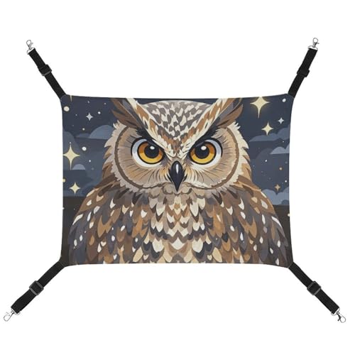 RTFGHJS Hängende Haustier-Hängematte für Käfig, weich, atmungsaktiv, Eulenmuster, Haustierkäfigbett mit Metallhaken, Schlafunterlage für Katzen, Hunde, Kaninchen, andere Kleintiere von RTFGHJS