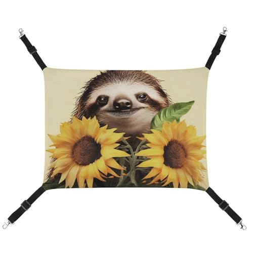 RTFGHJS Hängende Haustier-Hängematte für Käfig, weich, atmungsaktiv, Faultier, Sonnenblume, Haustierkäfigbett mit Metallhaken, für kleine Haustiere, Schlafunterlage für Katzen, Hunde, Kaninchen, von RTFGHJS