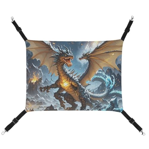 RTFGHJS Hängende Haustier-Hängematte für Käfig, weich, atmungsaktiv, Feuer- und Eisdrachen, Haustierkäfigbett mit Metallhaken, für kleine Haustiere, Schlafunterlage für Katzen, Hunde, Kaninchen, von RTFGHJS