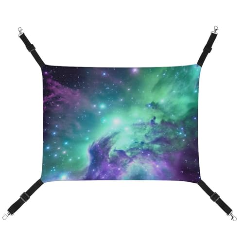 RTFGHJS Hängende Haustier-Hängematte für Käfig, weich, atmungsaktiv, Grün, Blau, Lila, Galaxie-Haustierkäfigbett mit Metallhaken, für kleine Haustiere, Schlafunterlage für Katzen, Hunde, Kaninchen, von RTFGHJS