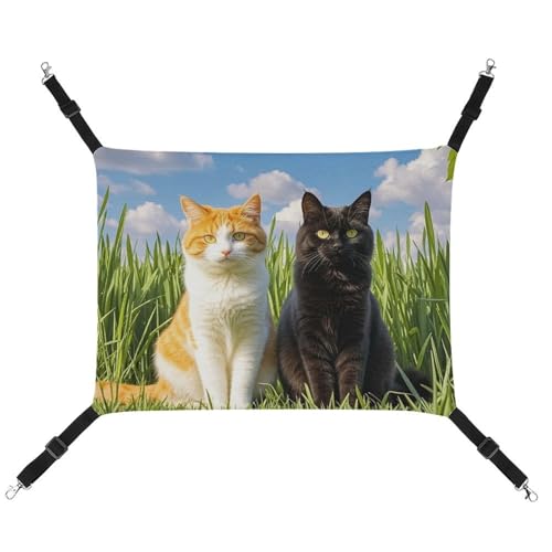 RTFGHJS Hängende Haustier-Hängematte für Käfig, weich, atmungsaktiv, Katze auf dem Gras, Haustierkäfigbett mit Metallhaken, für kleine Haustiere, Schlafunterlage für Katzen, Hunde, Kaninchen, andere von RTFGHJS