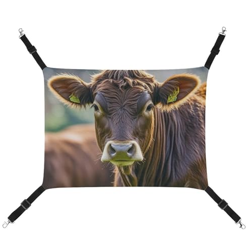 RTFGHJS Hängende Haustier-Hängematte für Käfig, weich, atmungsaktiv, Kuh in Braun, Haustierkäfigbett mit Metallhaken, für kleine Haustiere, Schlafunterlage für Katzen, Hunde, Kaninchen, andere von RTFGHJS