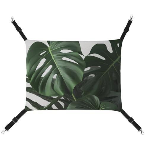 RTFGHJS Hängende Haustier-Hängematte für Käfig, weich, atmungsaktiv, Monstera-Blätter, Haustierkäfigbett mit Metallhaken, für kleine Haustiere, Schlafunterlage für Katzen, Hunde, Kaninchen, andere von RTFGHJS