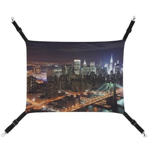 RTFGHJS Hängende Haustier-Hängematte für Käfig, weich, atmungsaktiv, New York, Nachtkäfigbett mit Metallhaken, für kleine Haustiere, Schlafunterlage für Katzen, Hunde, Kaninchen, andere Kleintiere von RTFGHJS