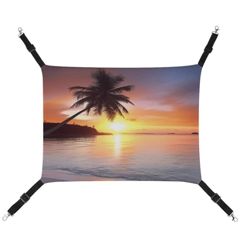 RTFGHJS Hängende Haustier-Hängematte für Käfig, weich, atmungsaktiv, Palme am Meer, Sonnenuntergang, Haustierkäfigbett mit Metallhaken, Schlafunterlage für Katzen, Hunde, Kaninchen, andere Kleintiere RTFGHJS Hängende Haustier-Hängematte für Käfig, weich, atmungsaktiv, Palme am Meer, Sonnenuntergang, Haustierkäfigbett mit Metallhaken, Schlafunterlage für Katzen, Hunde, Kaninchen, andere Kleintiere von RTFGHJS