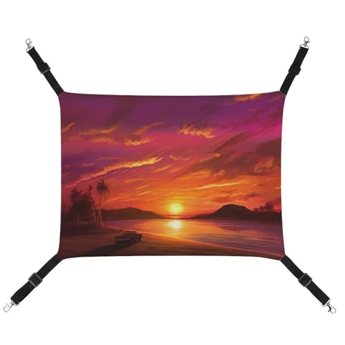 RTFGHJS Hängende Haustier-Hängematte für Käfig, weich, atmungsaktiv, Sonnenuntergang, Haustierkäfigbett mit Metallhaken, für kleine Haustiere, Schlafunterlage für Katzen, Hunde, Kaninchen, andere von RTFGHJS