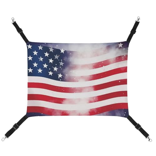 RTFGHJS Hängende Haustier-Hängematte für Käfig, weich, atmungsaktiv, amerikanische Flagge und Sterne, Haustierkäfigbett mit Metallhaken, für kleine Haustiere, Schlafunterlage für Katzen, Hunde, von RTFGHJS