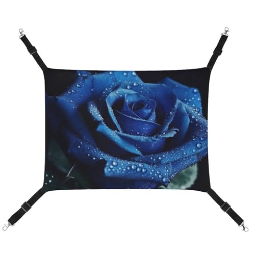 RTFGHJS Hängende Haustier-Hängematte für Käfig, weich, atmungsaktiv, blaue Rose, Haustierkäfigbett mit Metallhaken, für kleine Haustiere, ruhende Schlafunterlage für Katzen, Hunde, Kaninchen, andere von RTFGHJS