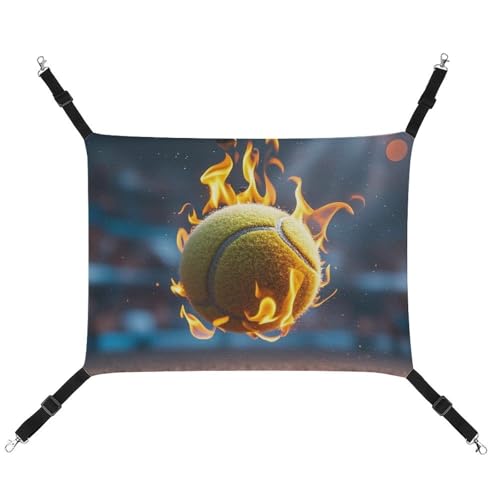 RTFGHJS Hängende Haustier-Hängematte für Käfig, weich, atmungsaktiv, brennendes Tennis, Bilder, Haustierkäfigbett mit Metallhaken, für kleine Haustiere, Schlafunterlage für Katzen, Hunde, Kaninchen, von RTFGHJS