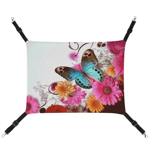 RTFGHJS Hängende Haustier-Hängematte für Käfig, weich, atmungsaktiv, bunt, Blume, Schmetterling, Haustierkäfigbett mit Metallhaken, für kleine Haustiere, Schlafunterlage für Katzen, Hunde, Kaninchen, RTFGHJS Hängende Haustier-Hängematte für Käfig, weich, atmungsaktiv, bunt, Blume, Schmetterling, Haustierkäfigbett mit Metallhaken, für kleine Haustiere, Schlafunterlage für Katzen, Hunde, Kaninchen, von RTFGHJS