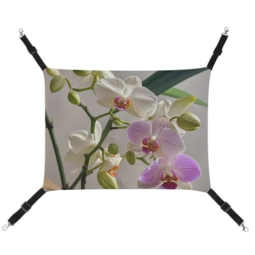 RTFGHJS Hängende Haustier-Hängematte für Käfig, weich, atmungsaktiv, bunte Orchideen, Blume, Haustierkäfigbett mit Metallhaken, für kleine Haustiere, Schlafunterlage für Katzen, Hunde, Kaninchen, von RTFGHJS