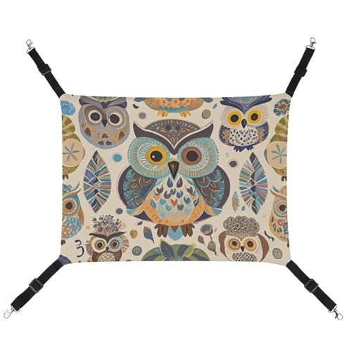 RTFGHJS Hängende Haustier-Hängematte für Käfig, weich, atmungsaktiv, buntes Eulenmuster, Haustierkäfigbett mit Metallhaken, für kleine Haustiere, Schlafunterlage für Katzen, Hunde, Kaninchen, andere von RTFGHJS