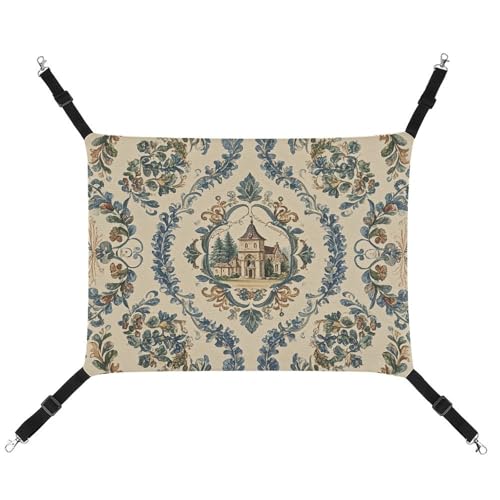 RTFGHJS Hängende Haustier-Hängematte für Käfig, weich, atmungsaktiv, französischer Landhausstil, Haustierkäfigbett mit Metallhaken, für kleine Haustiere, Schlafunterlage für Katzen, Hunde, Kaninchen, von RTFGHJS