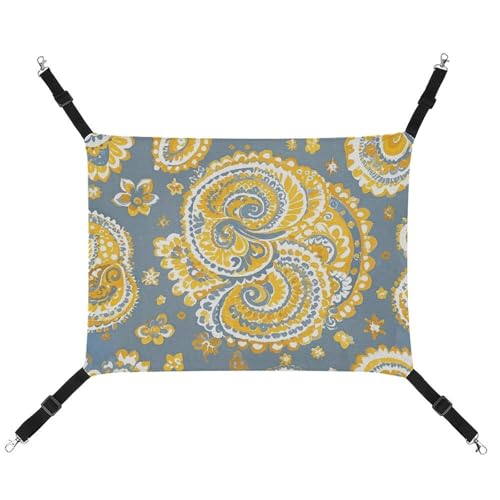 RTFGHJS Hängende Haustier-Hängematte für Käfig, weich, atmungsaktiv, gelbes Paisley-Muster, Haustierkäfigbett mit Metallhaken, für kleine Haustiere, Schlafunterlage für Katzen, Hunde, Kaninchen, von RTFGHJS