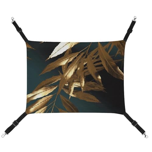 RTFGHJS Hängende Haustier-Hängematte für Käfig, weich, atmungsaktiv, goldene Pflanzenblätter, Haustierkäfigbett mit Metallhaken, für kleine Haustiere, Schlafunterlage für Katzen, Hunde, Kaninchen, von RTFGHJS