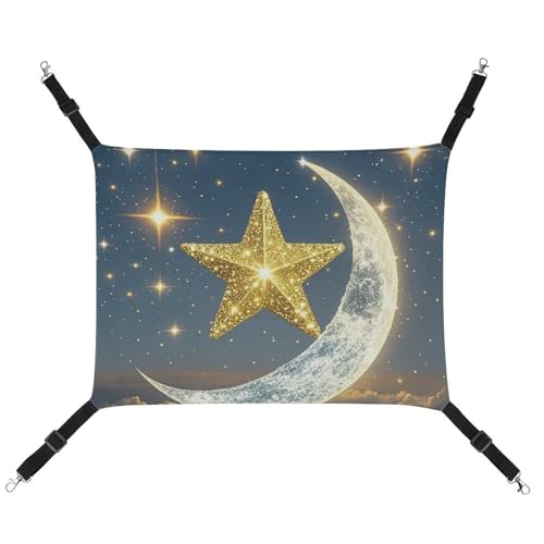 RTFGHJS Hängende Haustier-Hängematte für Käfig, weich, atmungsaktiv, goldene Sterne und Mond, Haustierkäfigbett mit Metallhaken, für kleine Haustiere, Schlafunterlage für Katzen, Hunde, Kaninchen, RTFGHJS Hängende Haustier-Hängematte für Käfig, weich, atmungsaktiv, goldene Sterne und Mond, Haustierkäfigbett mit Metallhaken, für kleine Haustiere, Schlafunterlage für Katzen, Hunde, Kaninchen, von RTFGHJS