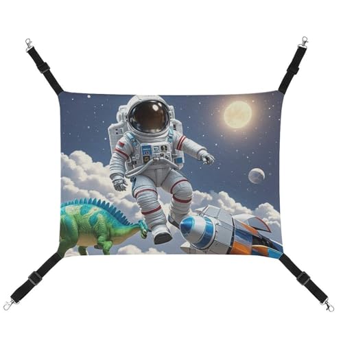RTFGHJS Hängende Haustier-Hängematte für Käfig, weich, atmungsaktiv, lustig, Astronaut, Dinosaurier, Rakete, Haustierkäfigbett mit Metallhaken, für kleine Haustiere, ruhende Schlafunterlage für von RTFGHJS