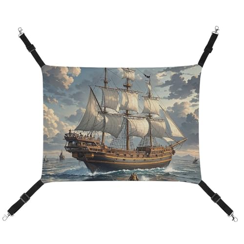 RTFGHJS Hängende Haustier-Hängematte für Käfig, weich, atmungsaktiv, nautisches Segeln, Piratenschiff, Haustierkäfigbett mit Metallhaken, für kleine Haustiere, ruhende Schlafunterlage für Katzen, RTFGHJS Hängende Haustier-Hängematte für Käfig, weich, atmungsaktiv, nautisches Segeln, Piratenschiff, Haustierkäfigbett mit Metallhaken, für kleine Haustiere, ruhende Schlafunterlage für Katzen, von RTFGHJS