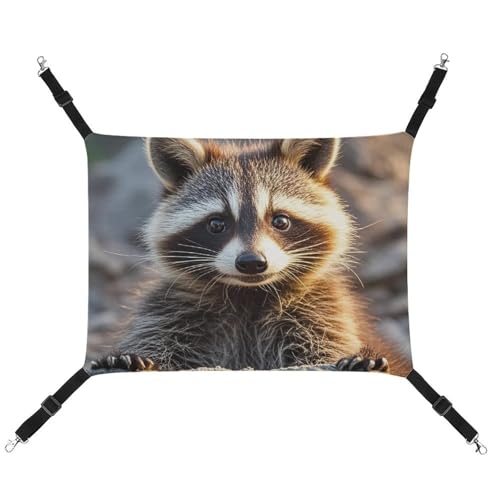 RTFGHJS Hängende Haustier-Hängematte für Käfig, weich, atmungsaktiv, niedlich, Waschbär, Haustierkäfigbett mit Metallhaken, für kleine Haustiere, Schlafunterlage für Katzen, Hunde, Kaninchen, andere von RTFGHJS