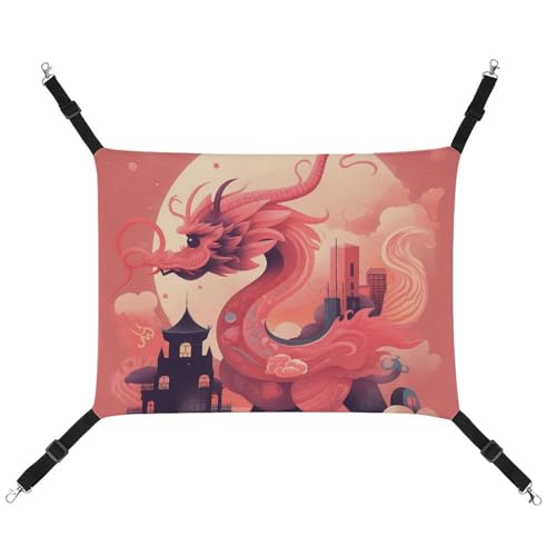 RTFGHJS Hängende Haustier-Hängematte für Käfig, weich, atmungsaktiv, roter chinesischer Drache, Haustierkäfigbett mit Metallhaken, für kleine Haustiere, Schlafunterlage für Katzen, Hunde, Kaninchen, RTFGHJS Hängende Haustier-Hängematte für Käfig, weich, atmungsaktiv, roter chinesischer Drache, Haustierkäfigbett mit Metallhaken, für kleine Haustiere, Schlafunterlage für Katzen, Hunde, Kaninchen, von RTFGHJS