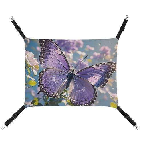 RTFGHJS Hängende Haustier-Hängematte für Käfig, weich, atmungsaktiv, schön, lila, Schmetterlingskunst, Haustier-Käfig, Bett mit Metallhaken, für kleine Haustiere, Schlafunterlage für Katzen, Hunde, RTFGHJS Hängende Haustier-Hängematte für Käfig, weich, atmungsaktiv, schön, lila, Schmetterlingskunst, Haustier-Käfig, Bett mit Metallhaken, für kleine Haustiere, Schlafunterlage für Katzen, Hunde, von RTFGHJS