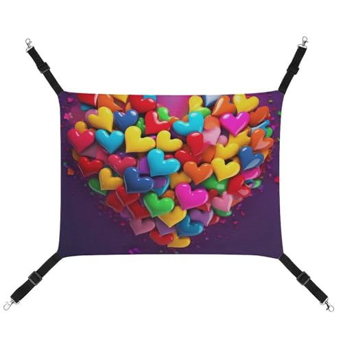 RTFGHJS Hängende Haustierhängematte Katzenhängematte für Käfig, weich, atmungsaktiv, buntes Herz, Haustierkäfigbett mit Metallhaken, kleine Haustiere, ruhende Schlafunterlage für Katzen, Hunde, RTFGHJS Hängende Haustierhängematte Katzenhängematte für Käfig, weich, atmungsaktiv, buntes Herz, Haustierkäfigbett mit Metallhaken, kleine Haustiere, ruhende Schlafunterlage für Katzen, Hunde, von RTFGHJS