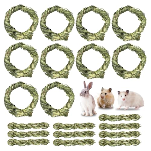 Kaninchen Zahnschleif Grasring Spielzeug, 20 Stück Kauspielzeug für Kaninchen Natürliches Timothy Gras Snack zum Zähneknirschen von Haustieren für Kaninchens Hamster Meerschweinchen Kaninchen Zahnschleif Grasring Spielzeug, 20 Stück Kauspielzeug für Kaninchen Natürliches Timothy Gras Snack zum Zähneknirschen von Haustieren für Kaninchens Hamster Meerschweinchen von RTSHUK
