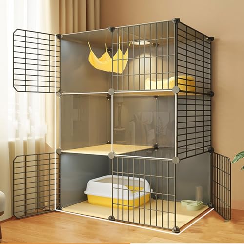 Großer Katzenkäfig mit 2/3 Ebenen, Katzengehege for den Innenbereich, DIY-Katzenvilla, Abnehmbares, Großer Übungsort, Ideal(Color:Gray-A,Size:L) von RTTZBOZ