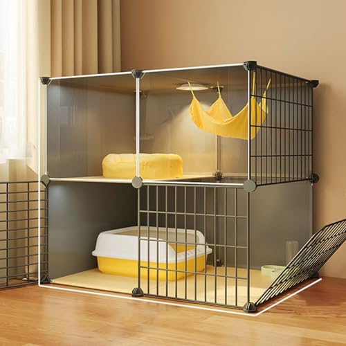 Großer Katzenkäfig mit 2/3 Ebenen, Katzengehege for den Innenbereich, DIY-Katzenvilla, Abnehmbares, Großer Übungsort, Ideal(Color:Gray-A,Size:M) von RTTZBOZ