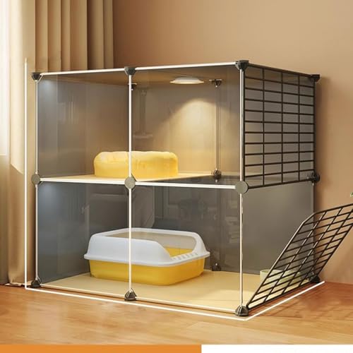 Großer Katzenkäfig mit 2/3 Ebenen, Katzengehege for den Innenbereich, DIY-Katzenvilla, Abnehmbares, Großer Übungsort, Ideal(Color:Gray-A,Size:S) von RTTZBOZ