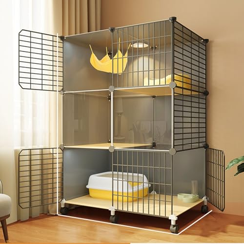 Großer Katzenkäfig mit 2/3 Ebenen, Katzengehege for den Innenbereich, DIY-Katzenvilla, Abnehmbares, Großer Übungsort, Ideal(Color:Gray-B,Size:L) von RTTZBOZ