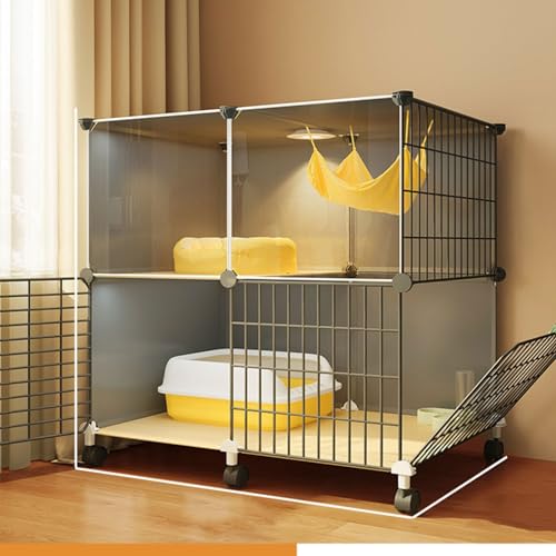 Großer Katzenkäfig mit 2/3 Ebenen, Katzengehege for den Innenbereich, DIY-Katzenvilla, Abnehmbares, Großer Übungsort, Ideal(Color:Gray-B,Size:M) von RTTZBOZ