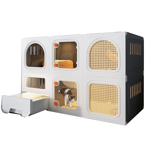 Katzengehege mit Katzentoilette, Katzenkäfig mit Sicherem Verschluss, 2-3-stöckiges Katzengehege，Frettchen Käfig(Gray-A,M) von RTTZBOZ