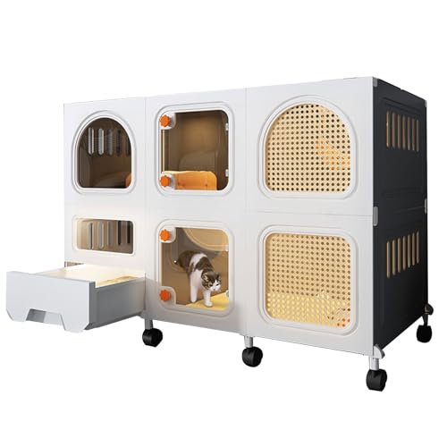 Katzengehege mit Katzentoilette, Katzenkäfig mit Sicherem Verschluss, 2-3-stöckiges Katzengehege，Frettchen Käfig(Gray-B,M) von RTTZBOZ