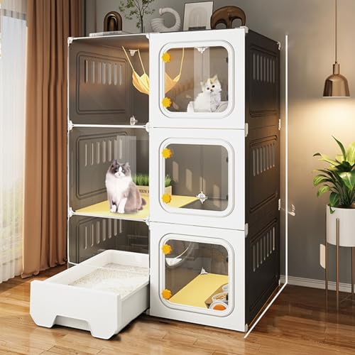 Katzenkäfig, Große Katzenkäfige for Den Innenbereich mit Katzentoilette, DIY, Laufstall, Zwinger, Katzenkiste, Catio mit Katzenbett(Size:Large-B) von RTTZBOZ